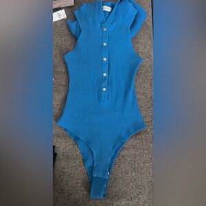 Ribbed Snap-Front One-Piece Bodysuit - Blue